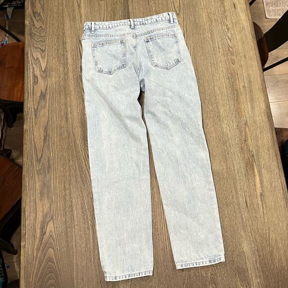 Shein Straight Jeans Distressed Denim Cotton Blend 5-Pockets Light Wash Medium - Picture 9 of 11